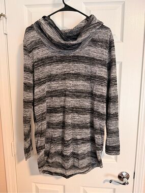 Great Expectations maternity Black and Gray Striped Cowl Neck Sweater